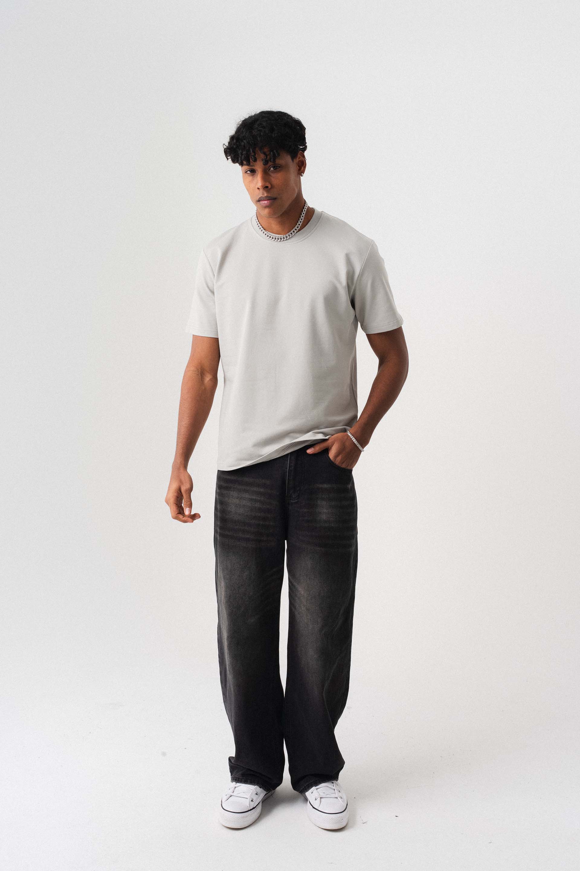 Oversize Basic Açık Gri T-Shirt