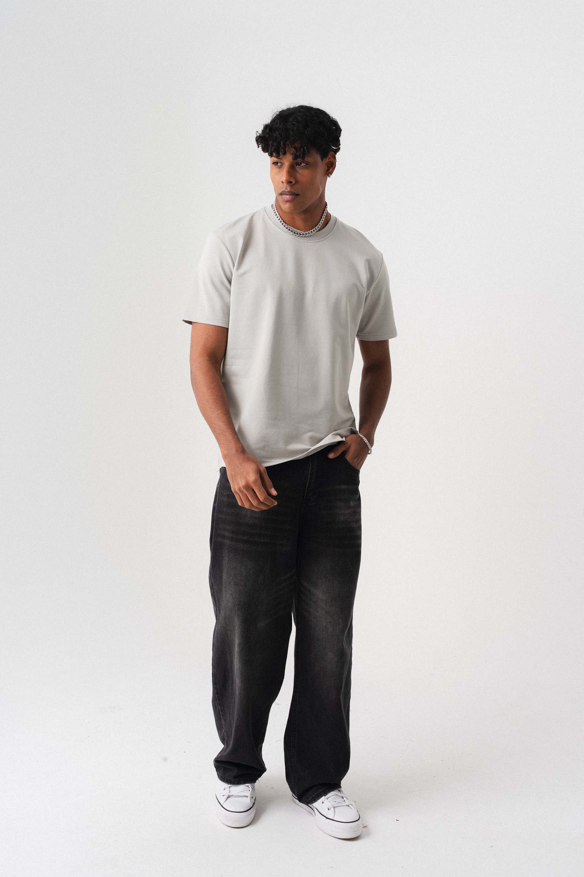 Oversize Basic Açık Gri T-Shirt