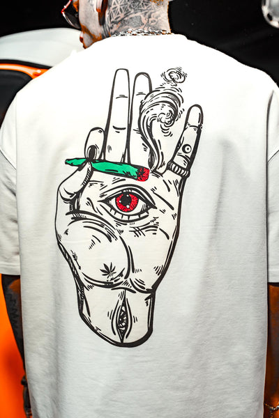 All Eyes On Me Cigarette Print Oversize White T-Shirt