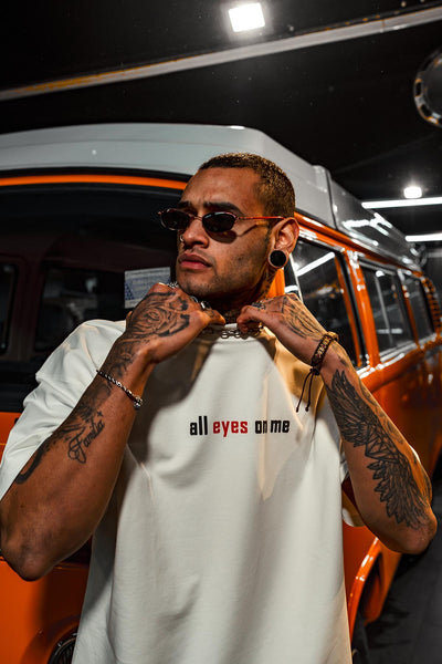 All Eyes On Me Cigarette Print Oversize White T-Shirt