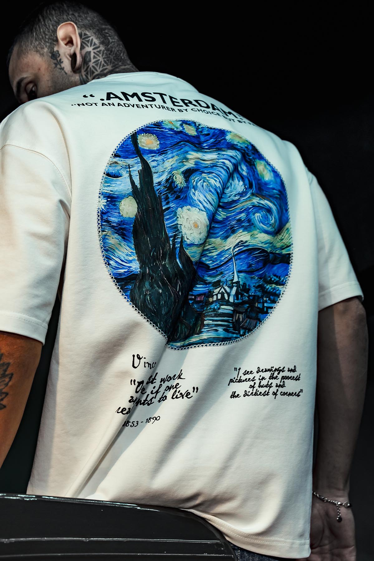 Amsterdam Van Gogh Baskılı Oversize Beyaz Tshirt