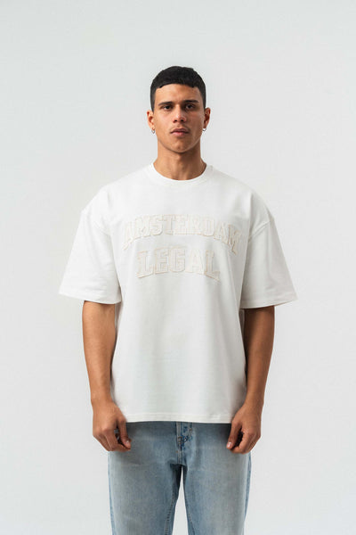 Amsterdam Legal Nakış Detaylı Beyaz Oversize Baskılı T-Shirt