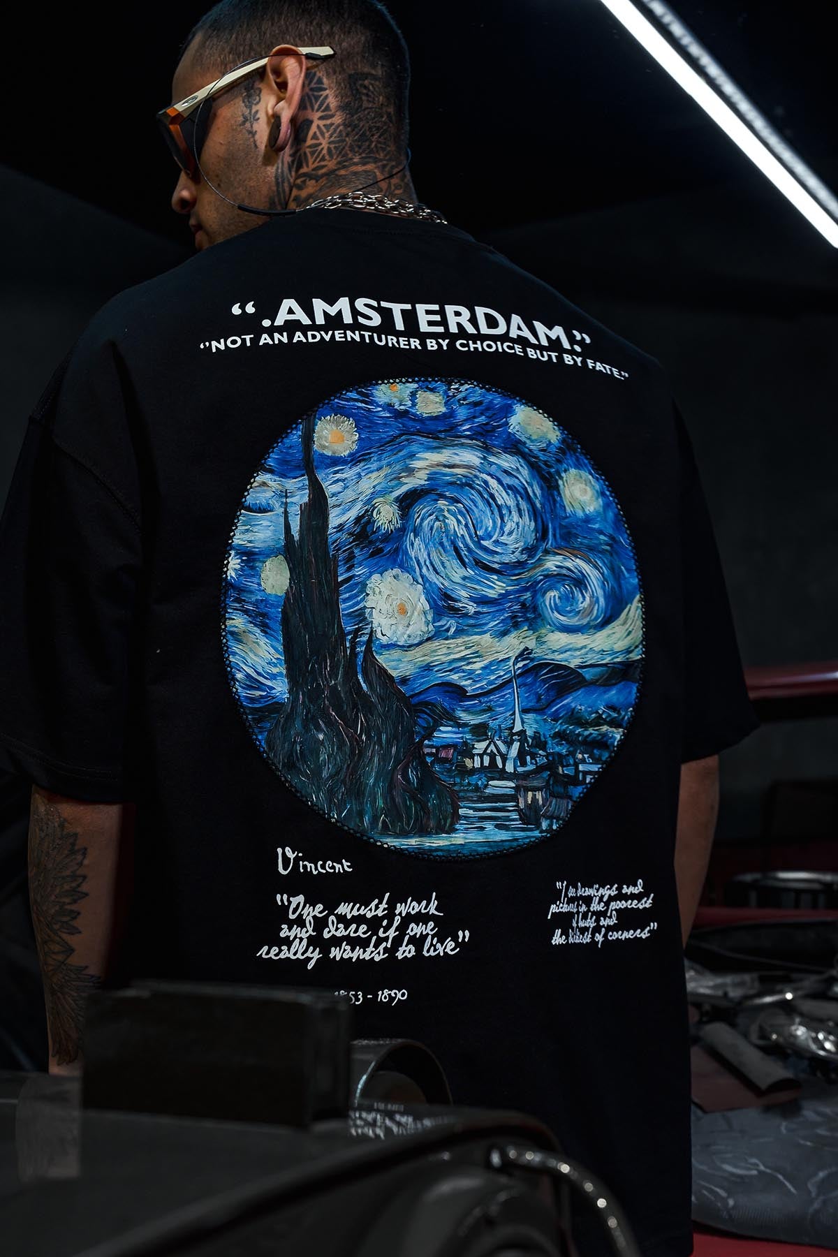 Amsterdam Van Gogh Baskılı Oversize Siyah Tshirt