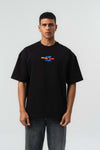 Art Figürlü Kabartmalı Siyah Oversize Baskılı T-Shirt