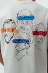 Art Figürlü Kabartmalı Gri Oversize Baskılı T-Shirt