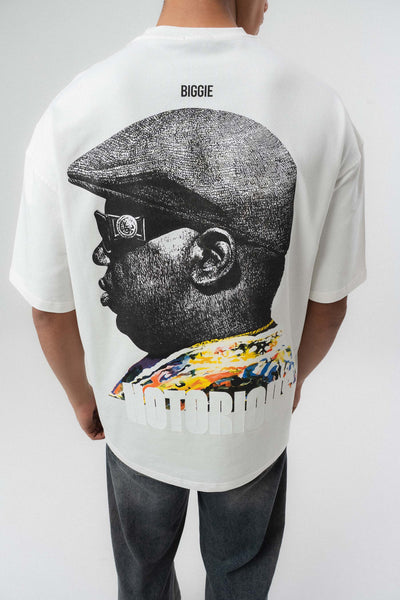Biggie Smalls Kabartma Baskılı Beyaz Oversize Baskılı T-Shirt