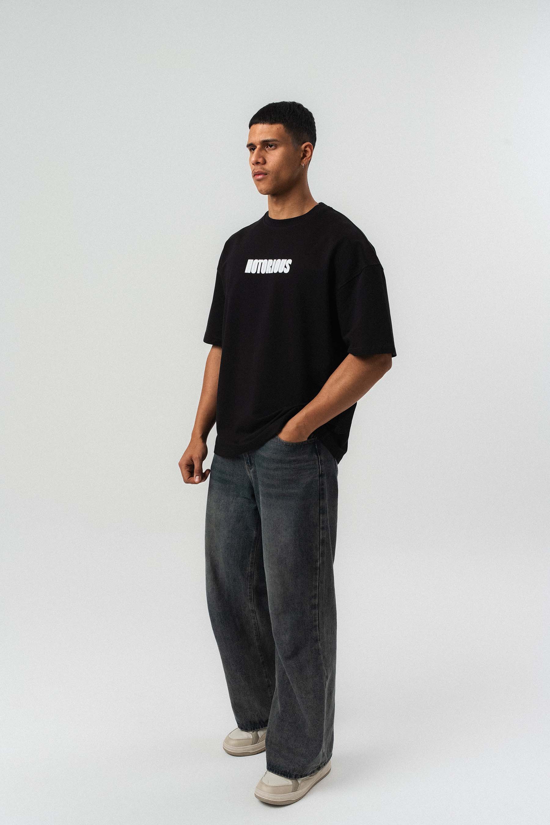 Biggie Smalls Kabartma Baskılı Siyah Oversize Baskılı T-Shirt