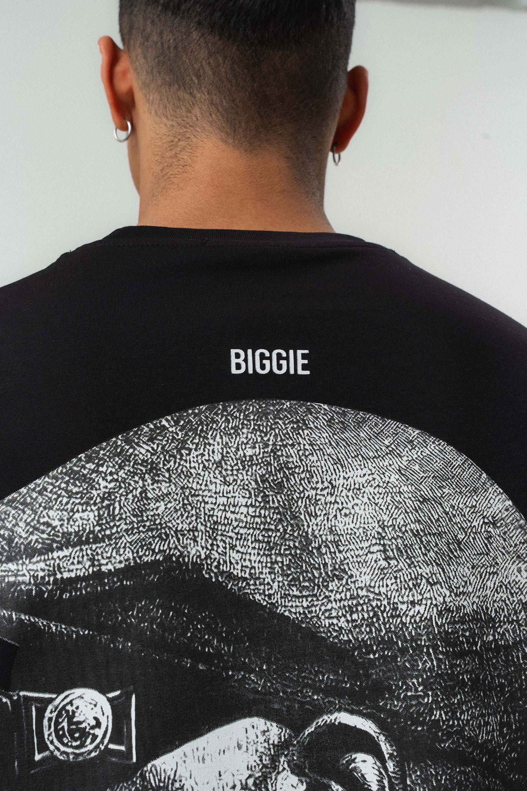 Biggie Smalls Kabartma Baskılı Siyah Oversize Baskılı T-Shirt