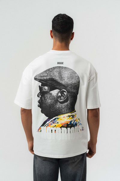 Biggie Smalls Kabartma Baskılı Beyaz Oversize Baskılı T-Shirt