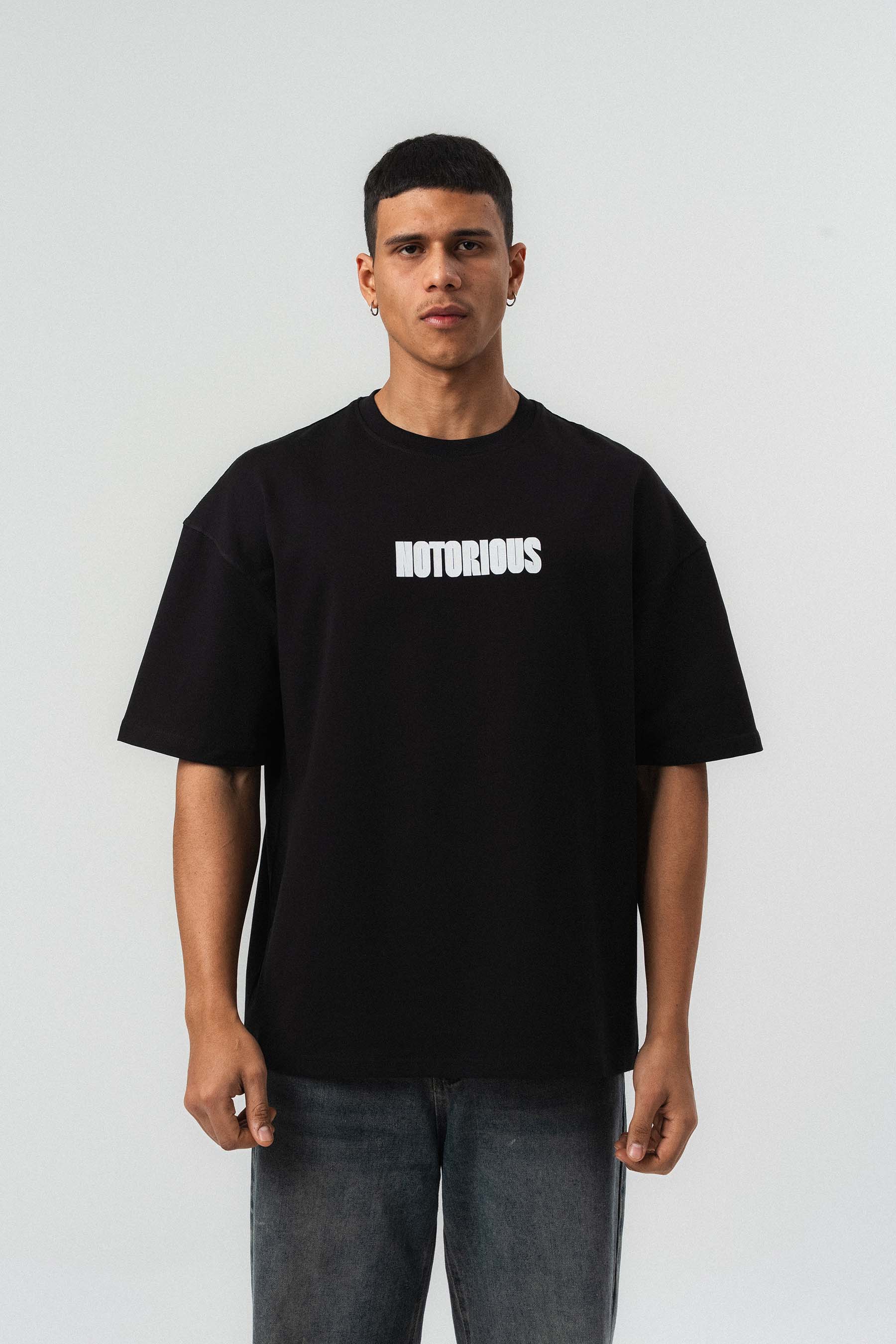 Biggie Smalls Kabartma Baskılı Siyah Oversize Baskılı T-Shirt