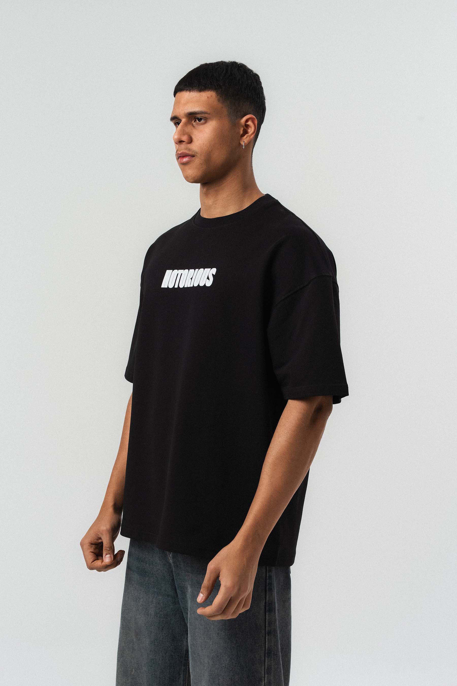 Biggie Smalls Kabartma Baskılı Siyah Oversize Baskılı T-Shirt