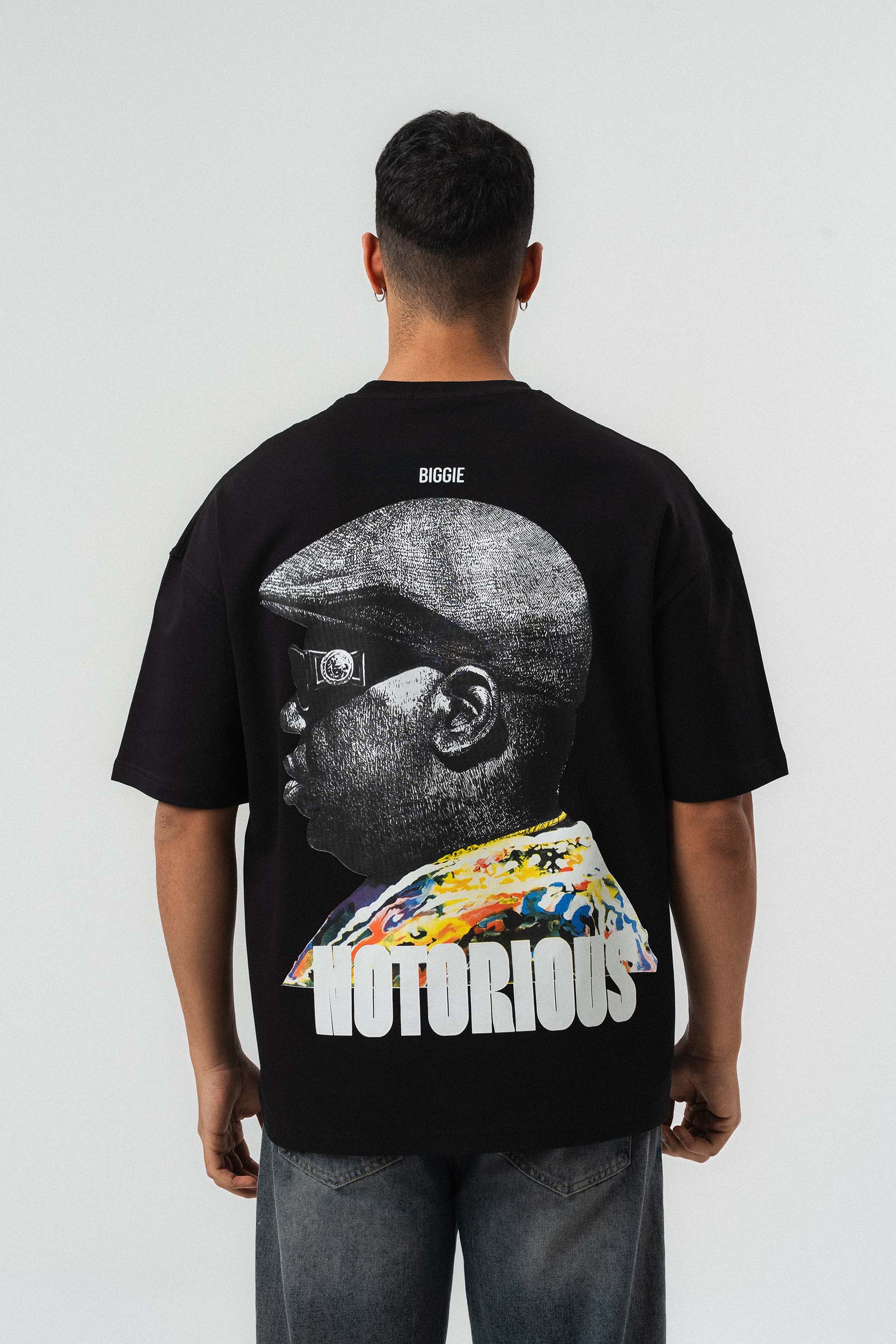 Biggie Smalls Kabartma Baskılı Siyah Oversize Baskılı T-Shirt