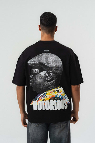 Biggie Smalls Kabartma Baskılı Siyah Oversize Baskılı T-Shirt