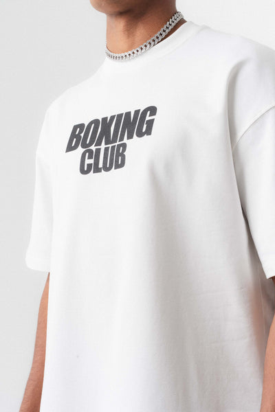 Boxing Club Baskılı Oversize T-Shirt Beyaz
