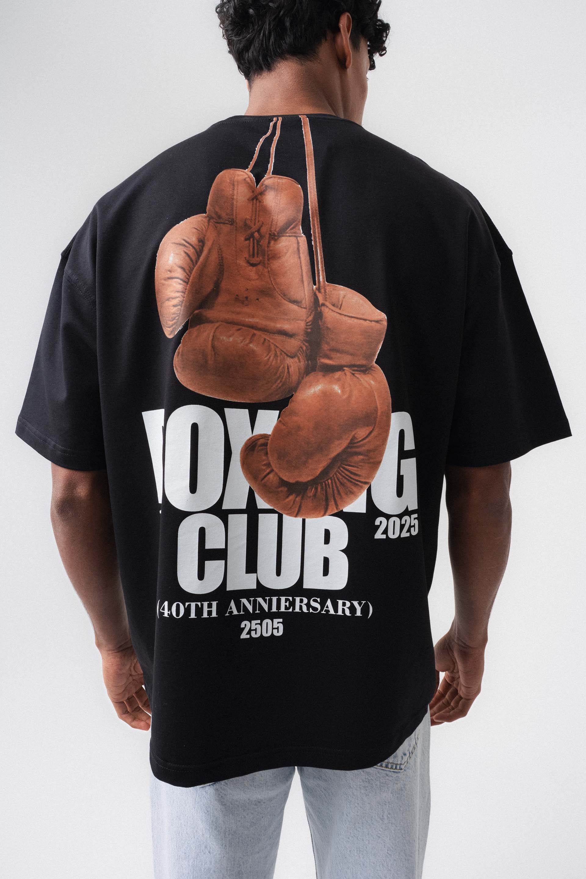 Boxing Club Baskılı Oversize T-Shirt Siyah