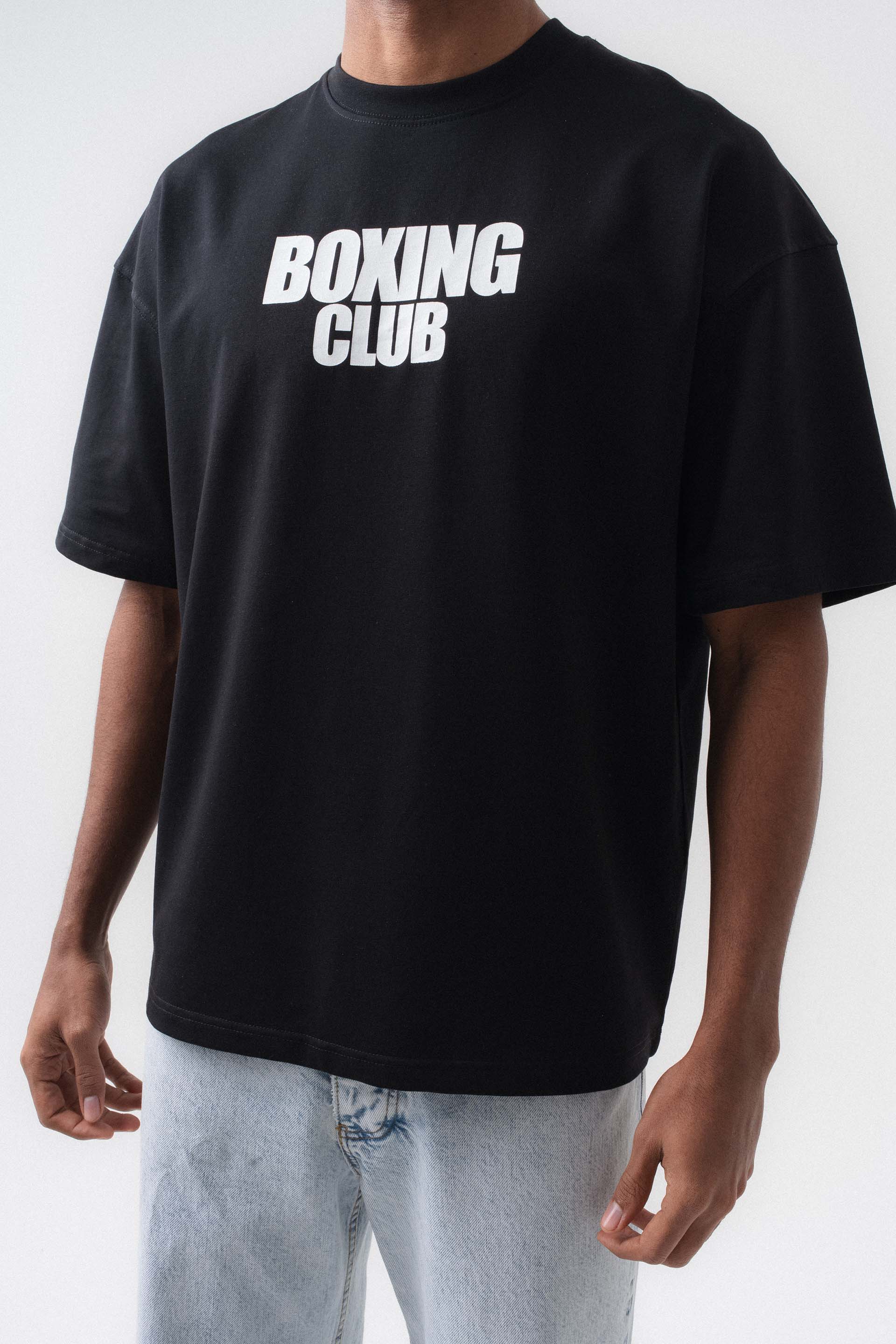 Boxing Club Baskılı Oversize T-Shirt Siyah
