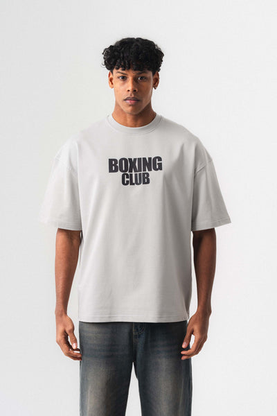 Boxing Club Baskılı Oversize T-Shirt Gri