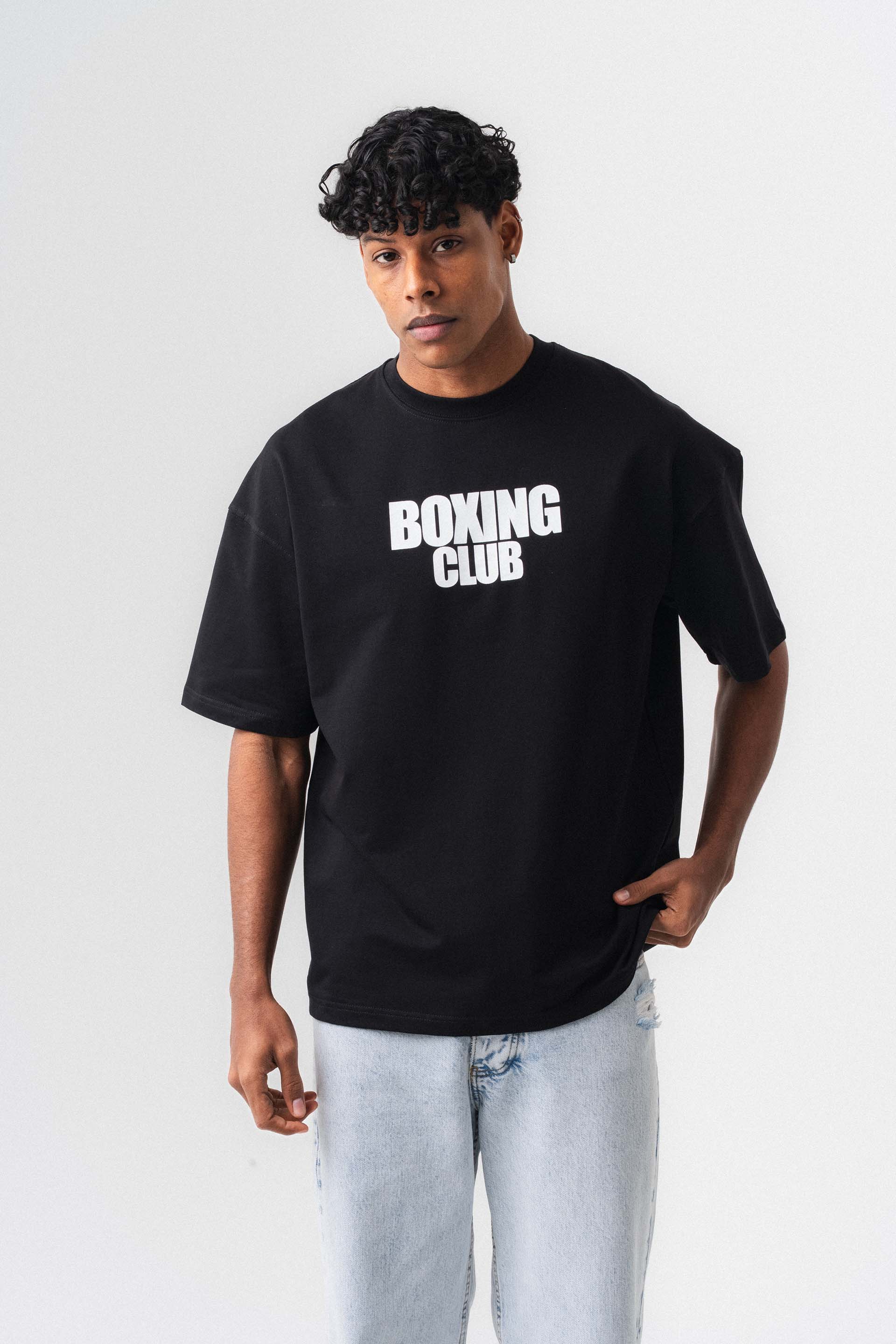 Boxing Club Baskılı Oversize T-Shirt Siyah