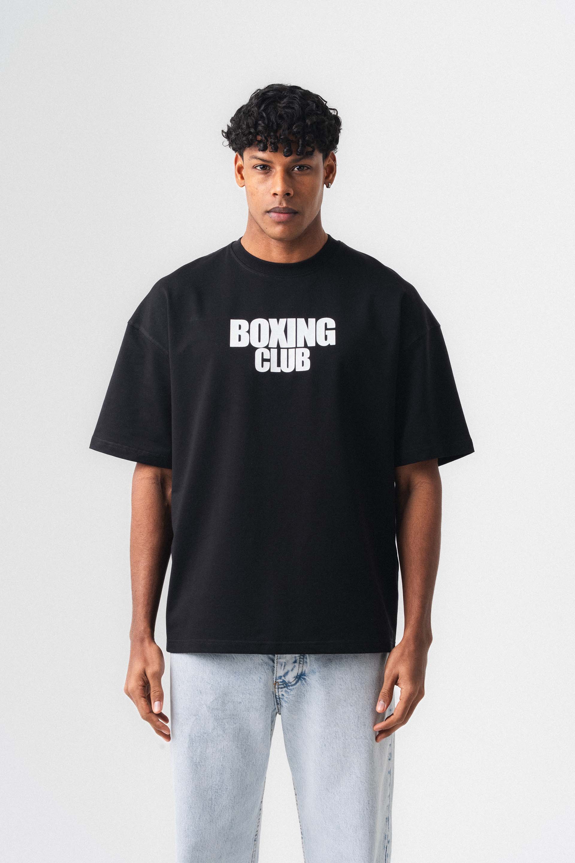 Boxing Club Baskılı Oversize T-Shirt Siyah