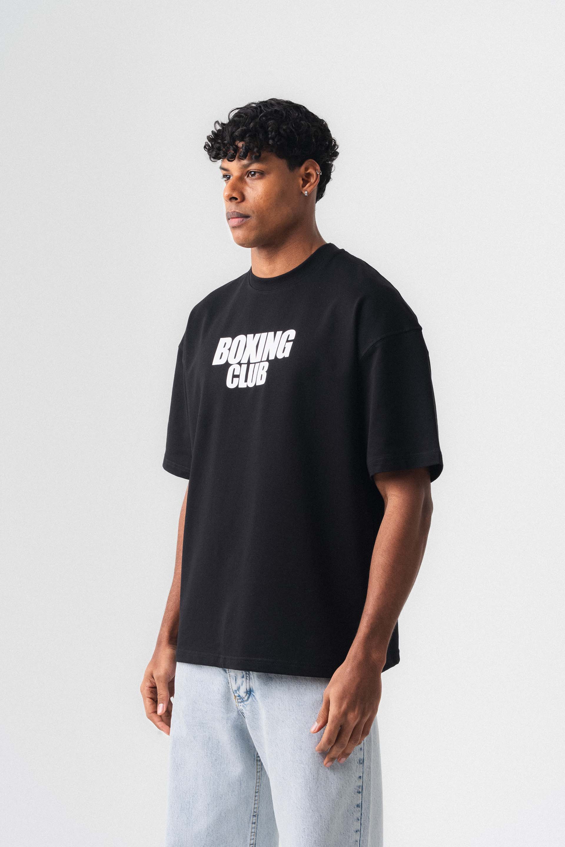 Boxing Club Baskılı Oversize T-Shirt Siyah