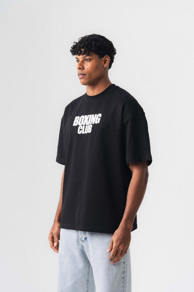 Boxing Club Baskılı Oversize T-Shirt Siyah
