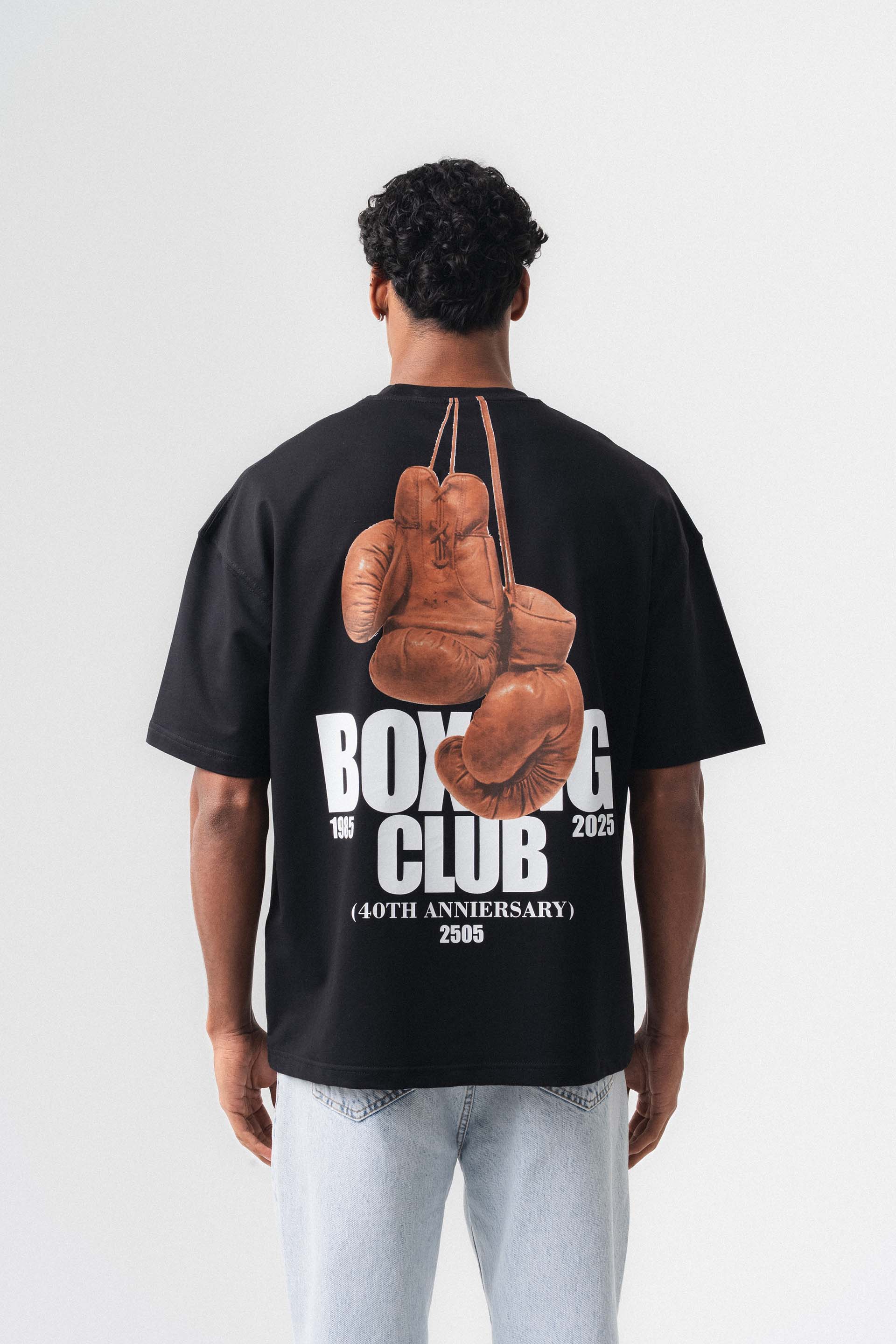 Boxing Club Baskılı Oversize T-Shirt Siyah