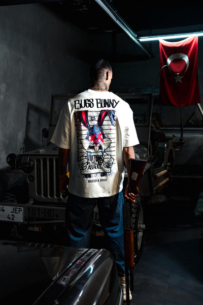 Bugs Bunny X-Marked Patch Print Oversize White T-shirt