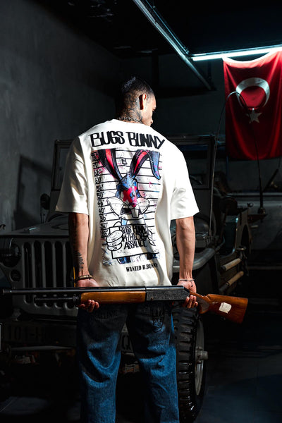 Bugs Bunny X-Marked Patch Print Oversize White T-shirt