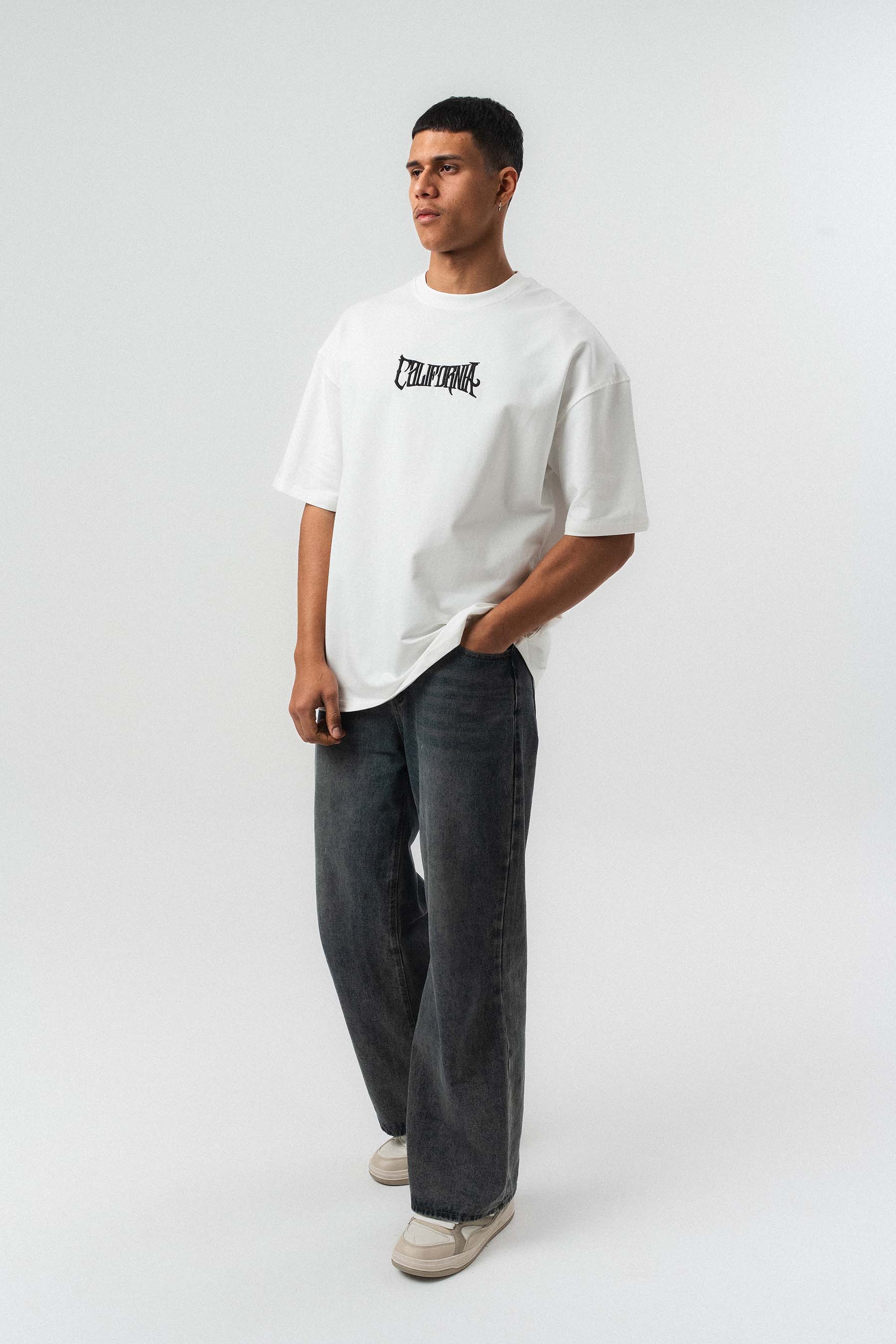 California Baskılı Beyaz Oversize Baskılı T-Shirt