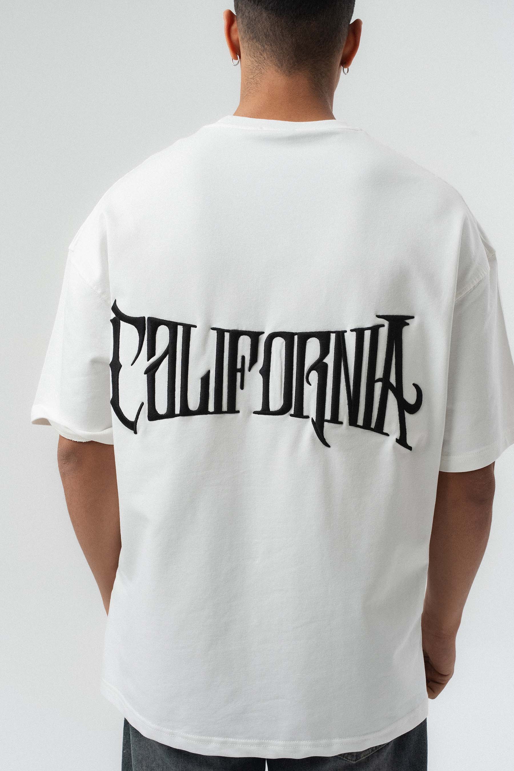 California Baskılı Beyaz Oversize Baskılı T-Shirt