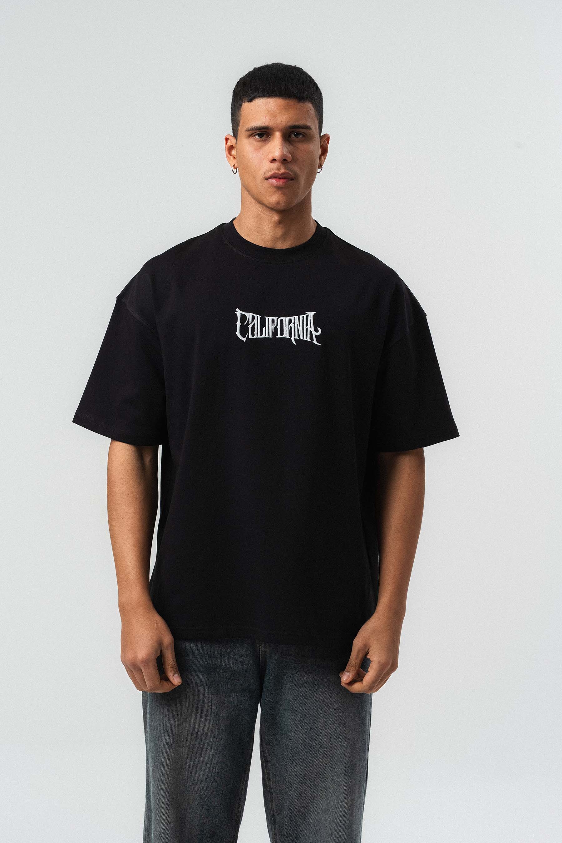 California Baskılı Siyah Oversize Baskılı T-Shirt