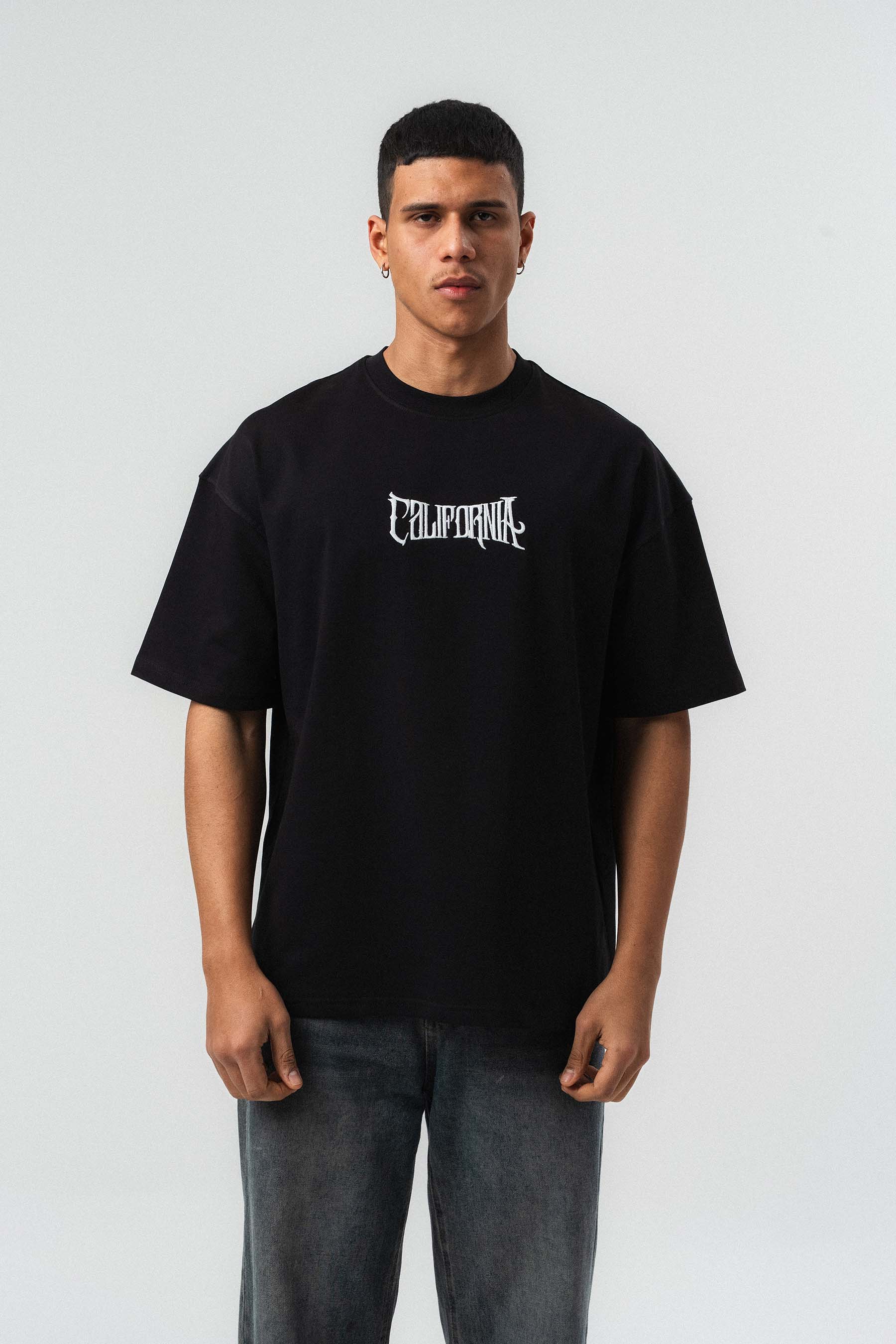 California Baskılı Siyah Oversize Baskılı T-Shirt