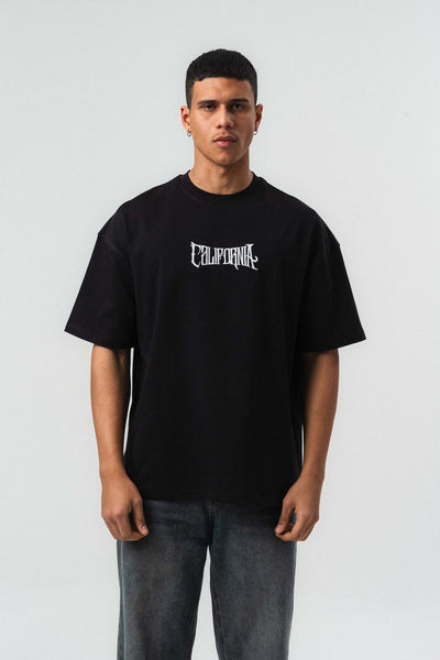 California Baskılı Siyah Oversize Baskılı T-Shirt