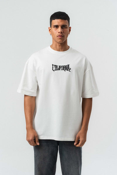 California Baskılı Beyaz Oversize Baskılı T-Shirt