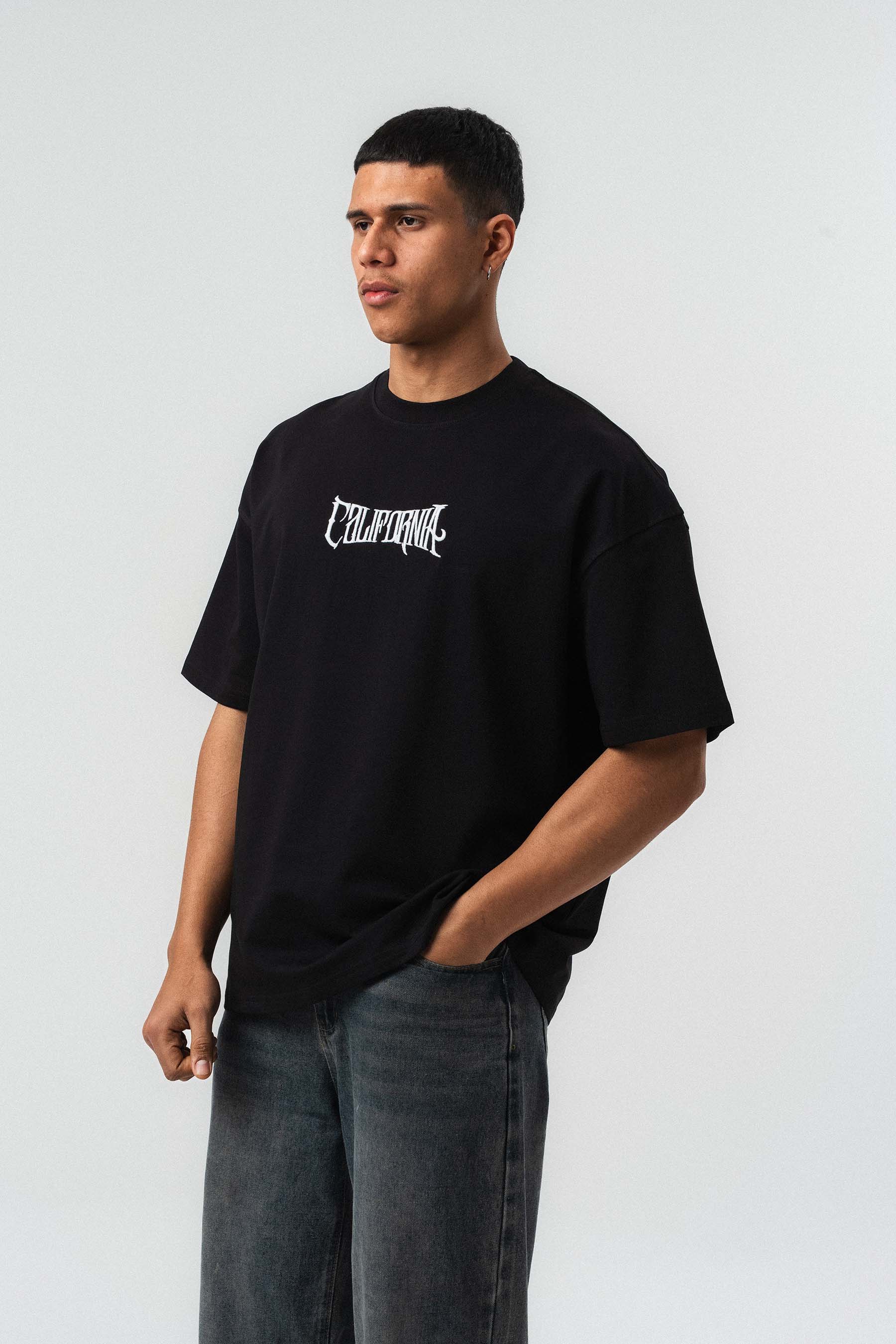 California Baskılı Siyah Oversize Baskılı T-Shirt