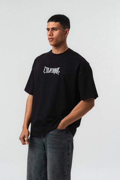 California Baskılı Siyah Oversize Baskılı T-Shirt