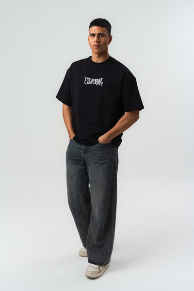 California Baskılı Siyah Oversize Baskılı T-Shirt