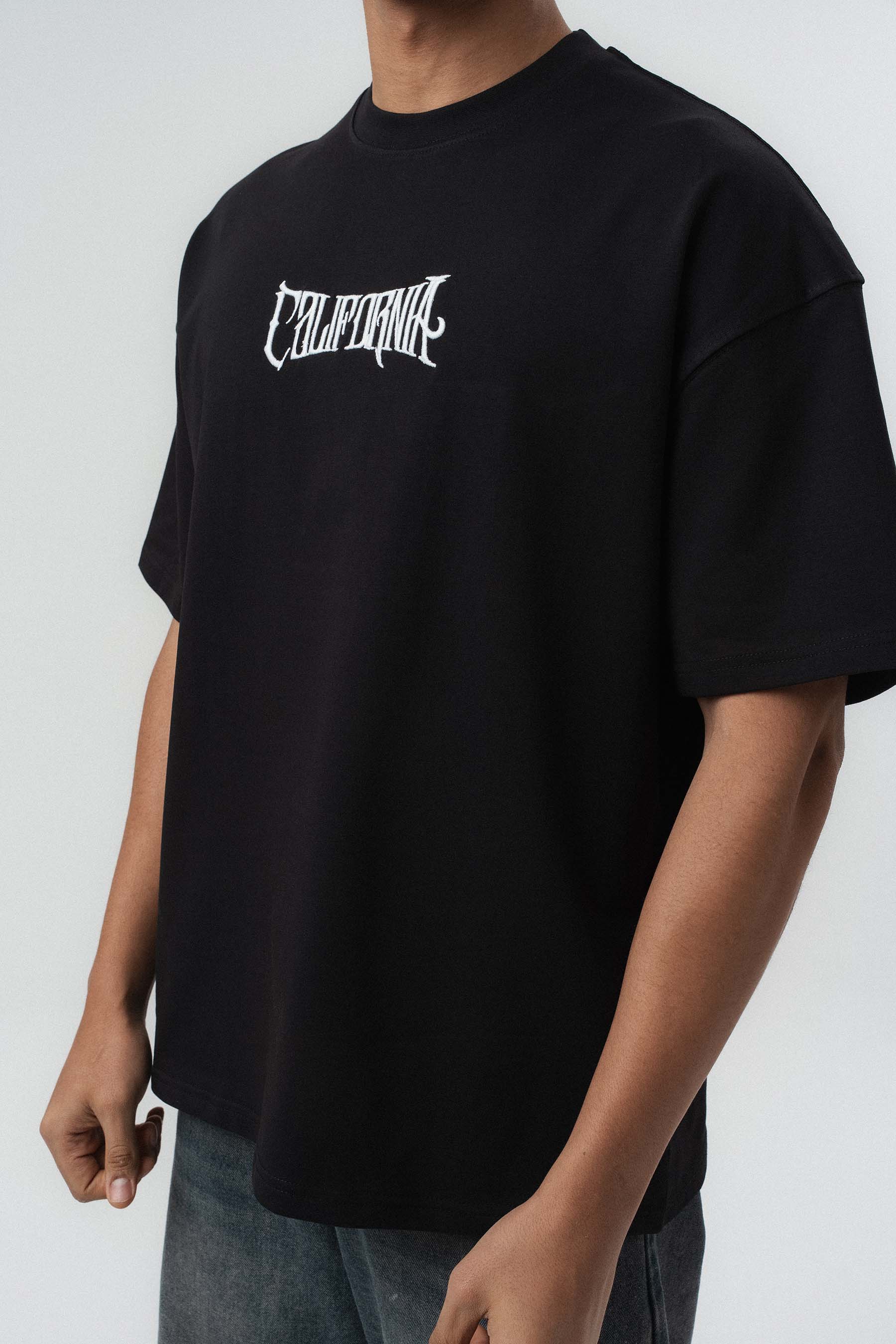 California Baskılı Siyah Oversize Baskılı T-Shirt