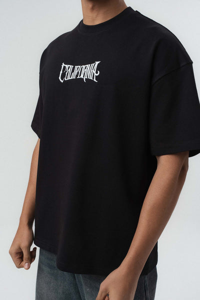 California Baskılı Siyah Oversize Baskılı T-Shirt