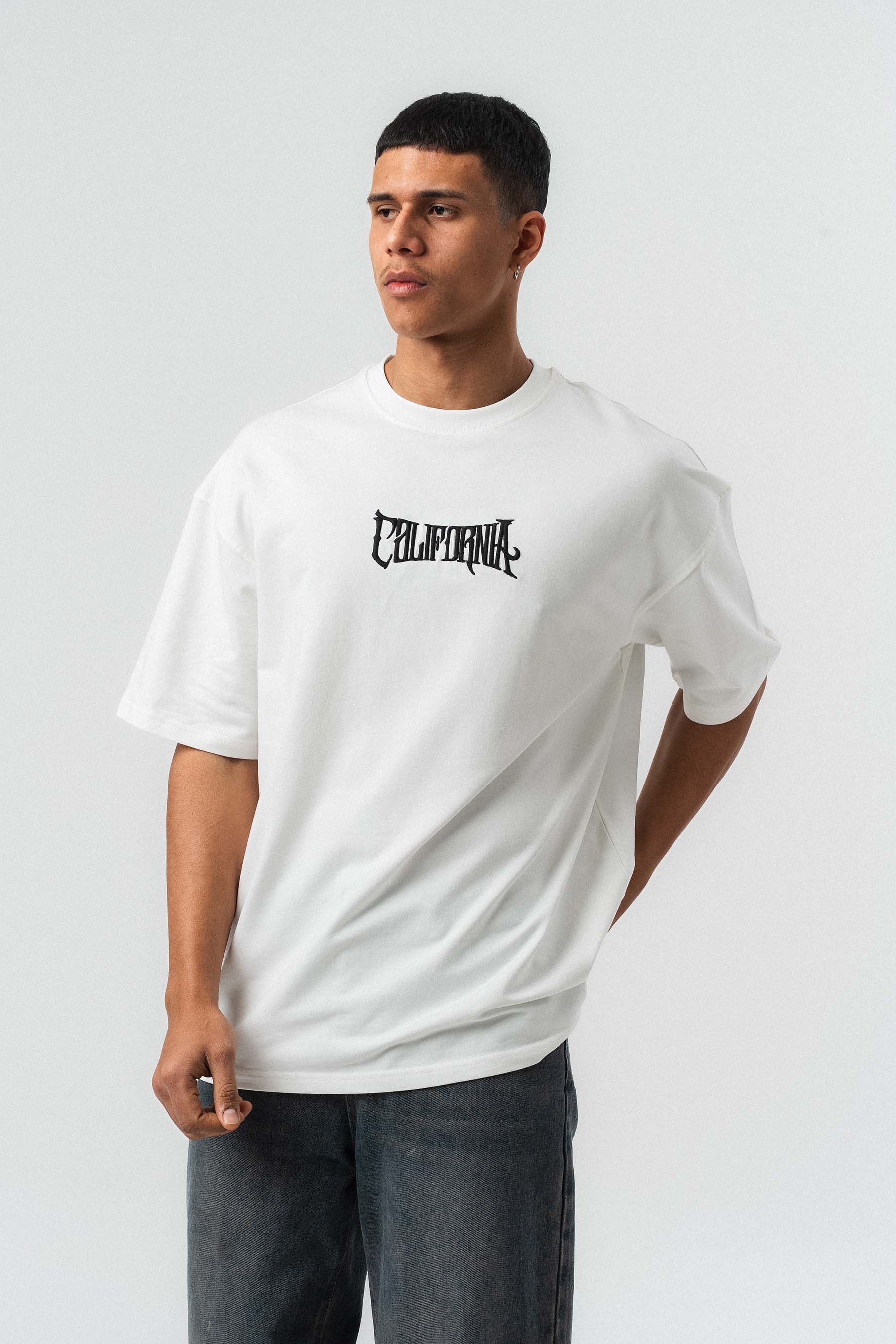 California Baskılı Beyaz Oversize Baskılı T-Shirt