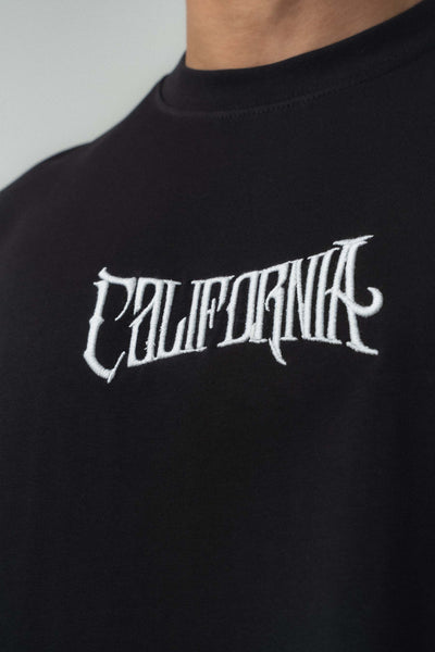 California Baskılı Siyah Oversize Baskılı T-Shirt