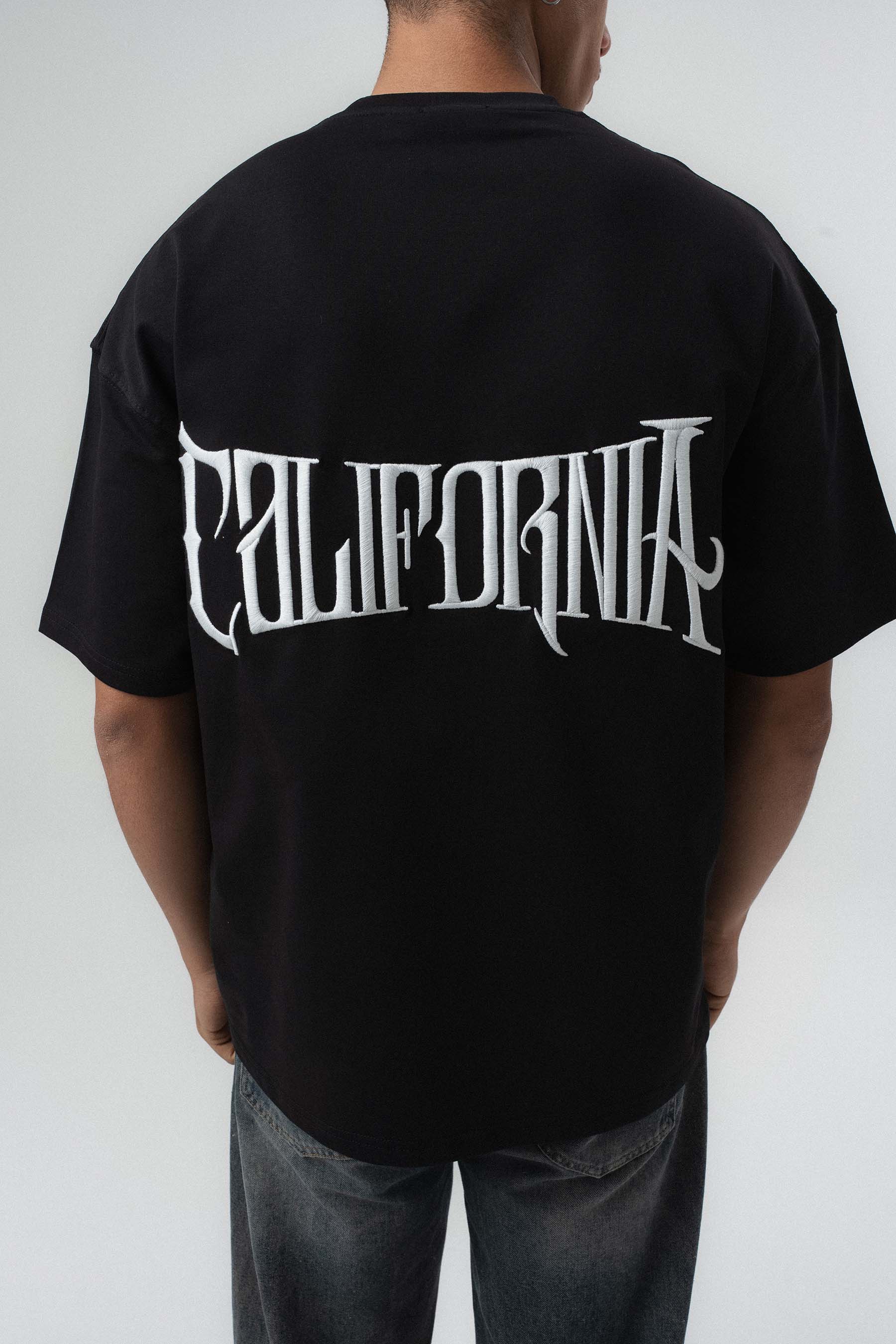 California Baskılı Siyah Oversize Baskılı T-Shirt