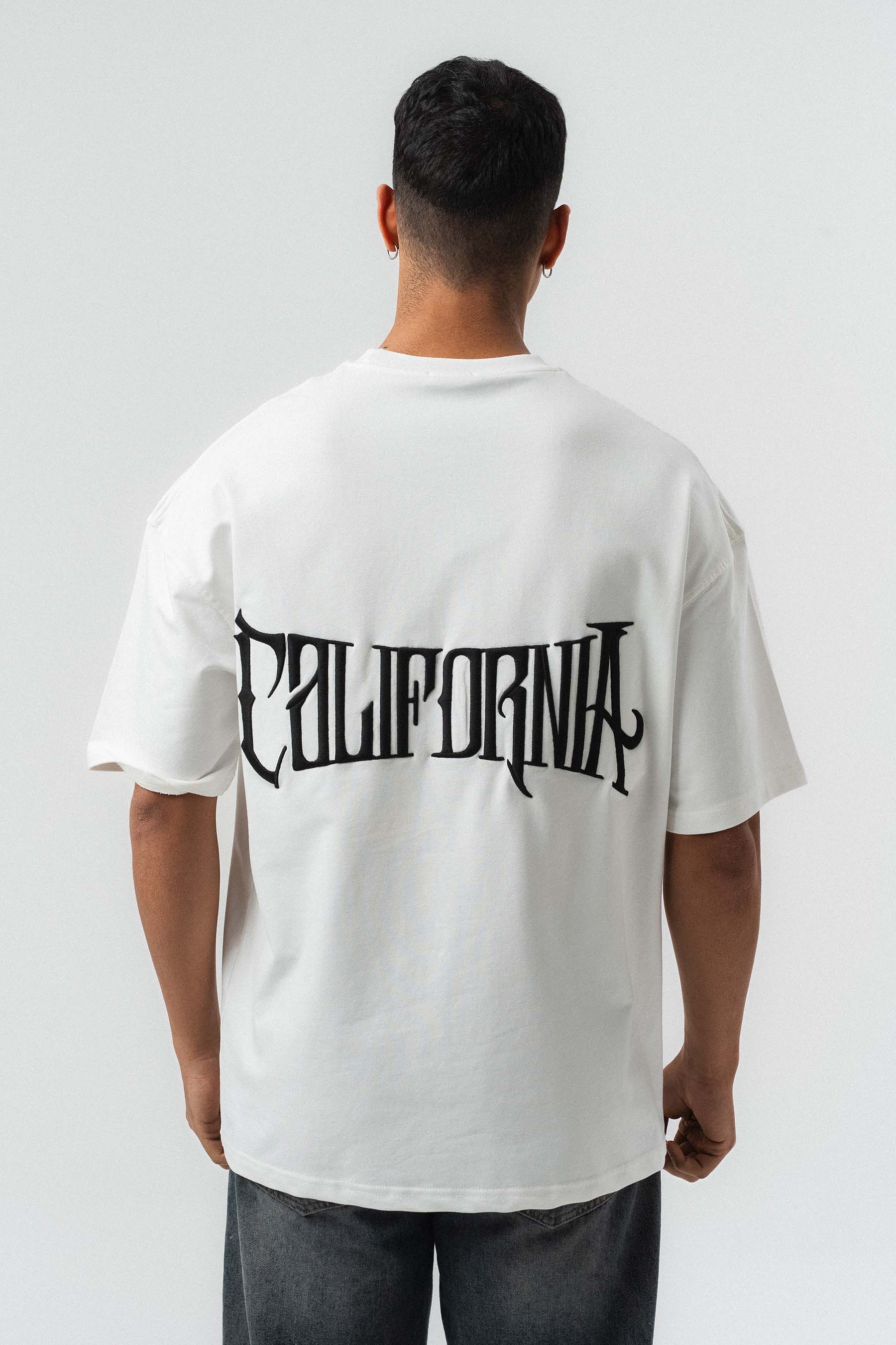 California Baskılı Beyaz Oversize Baskılı T-Shirt