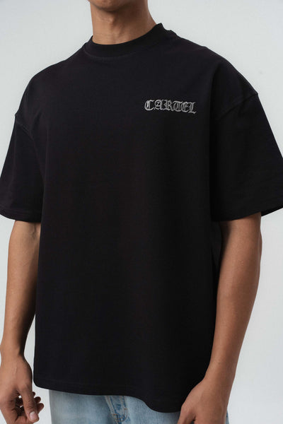 Cartel Medellin Nakış Detaylı Siyah Oversize Baskılı T-Shirt