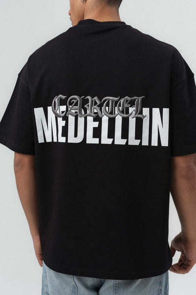 Cartel Medellin Nakış Detaylı Siyah Oversize Baskılı T-Shirt