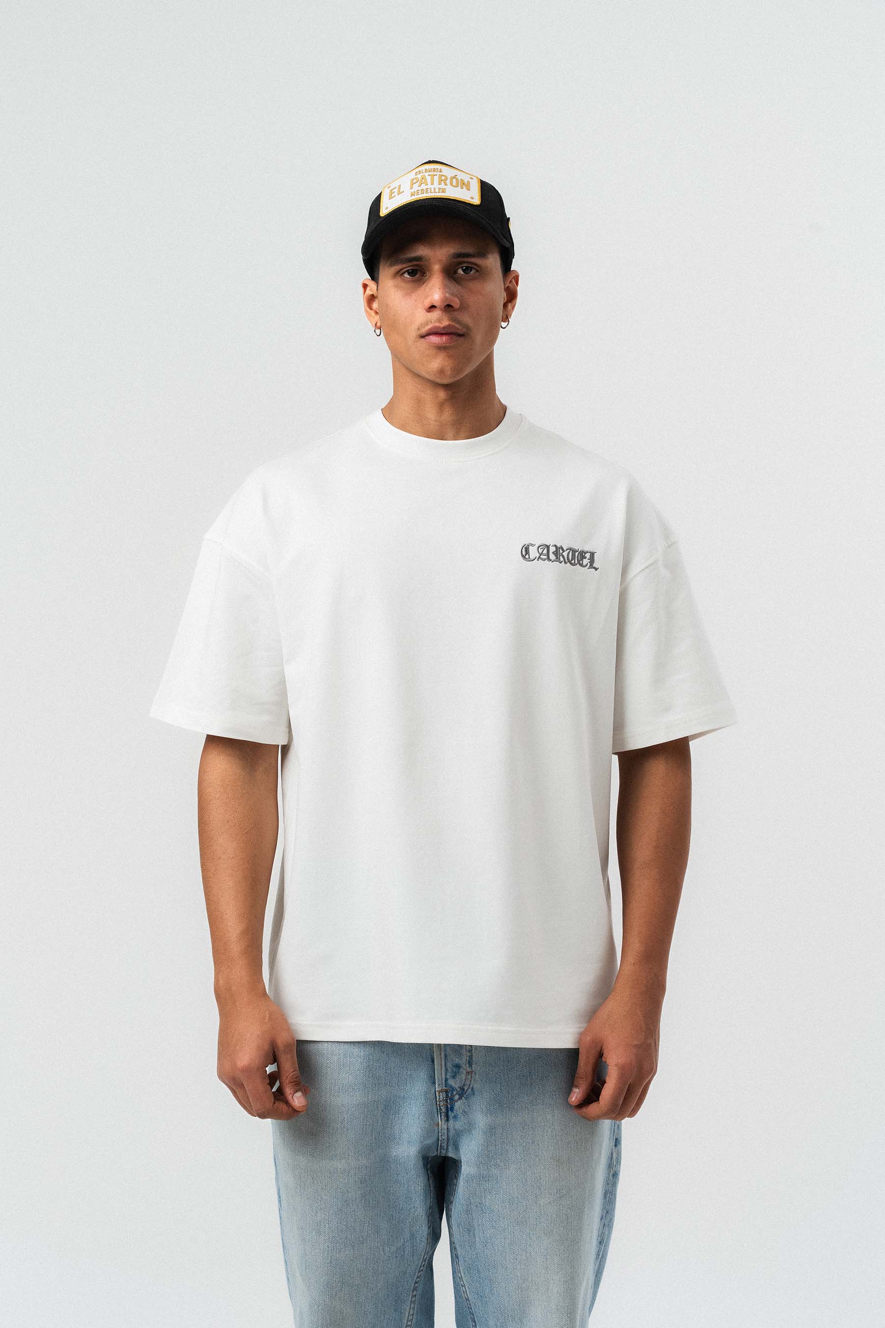 Cartel Medellin Nakış Detaylı Beyaz Oversize Baskılı T-Shirt