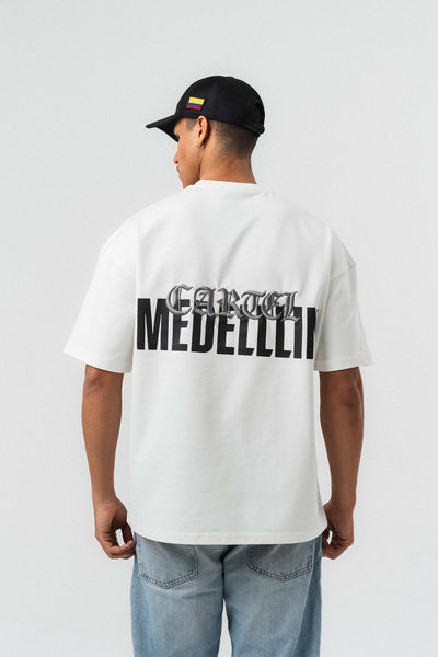 Cartel Medellin Nakış Detaylı Beyaz Oversize Baskılı T-Shirt