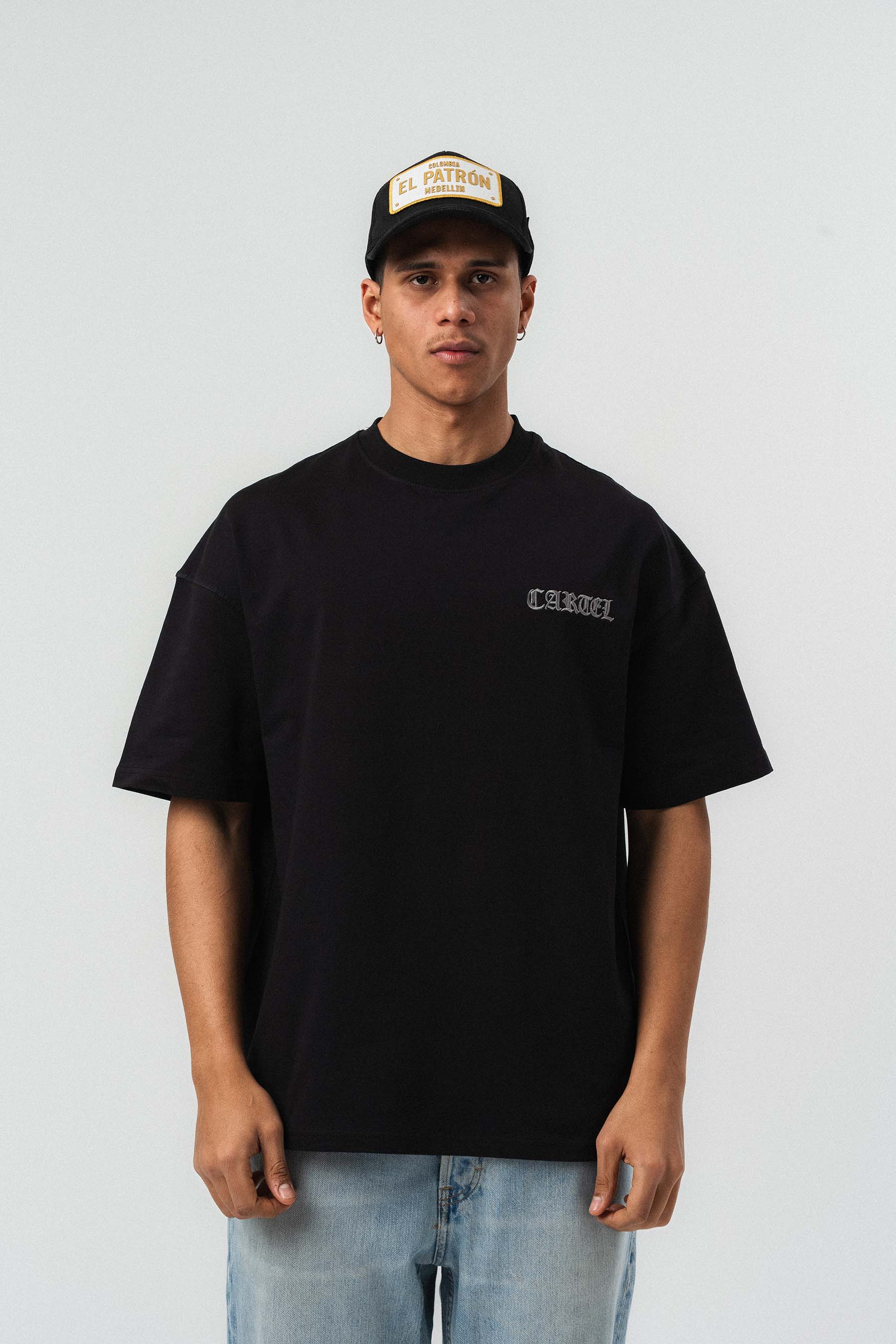 Cartel Medellin Nakış Detaylı Siyah Oversize Baskılı T-Shirt