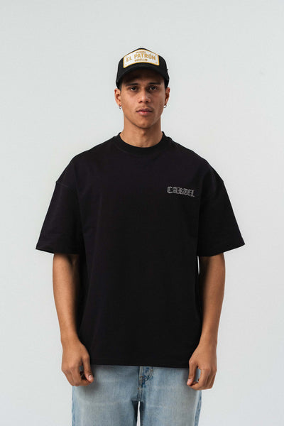 Cartel Medellin Nakış Detaylı Siyah Oversize Baskılı T-Shirt