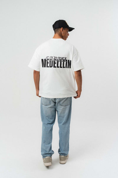 Cartel Medellin Nakış Detaylı Beyaz Oversize Baskılı T-Shirt